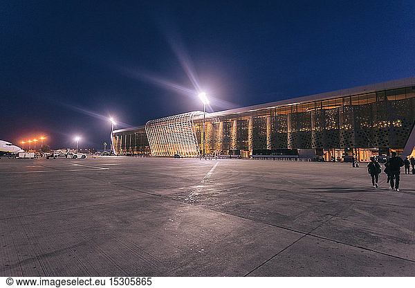 Lighted airport at night  Marrakesh  Morocco