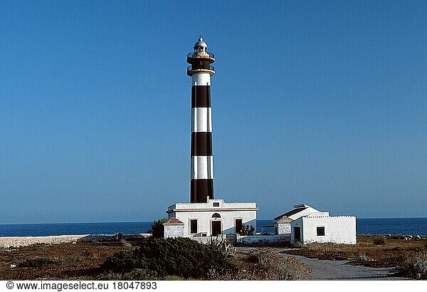 Lighthouse at Cap d'Artrutx  Menorca  Balearic Islands  Spain  Lighthouse at Cap d'Artrutx  Balearic Islands  Spain  Europe  landscape format  horizontal  Europe
