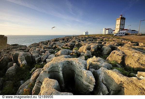 Lighthouse in the Carvoeiro cape. Peniche,  Portugal.