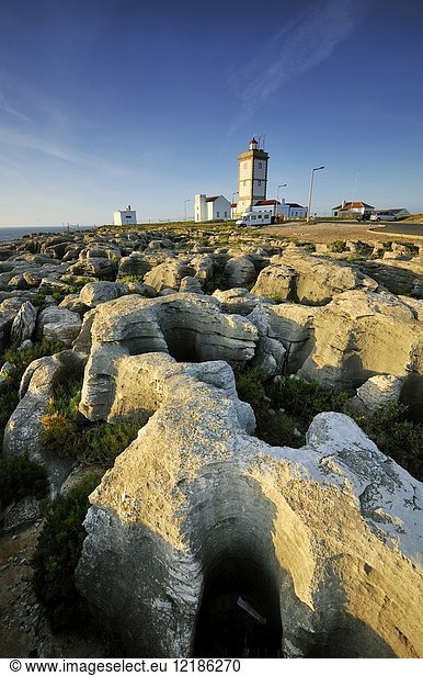 Lighthouse in the Carvoeiro cape. Peniche  Portugal.