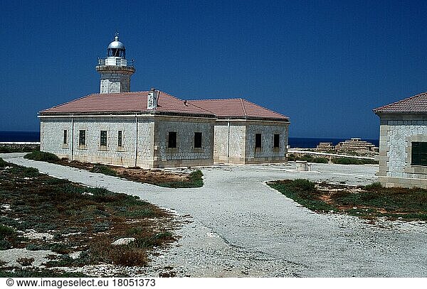 Lighthouse  Punta Nati  Menorca  Balearic Islands  Spain  Lighthouse  Balearic Islands  Spain  Europe  landscape format  horizontal  Europe