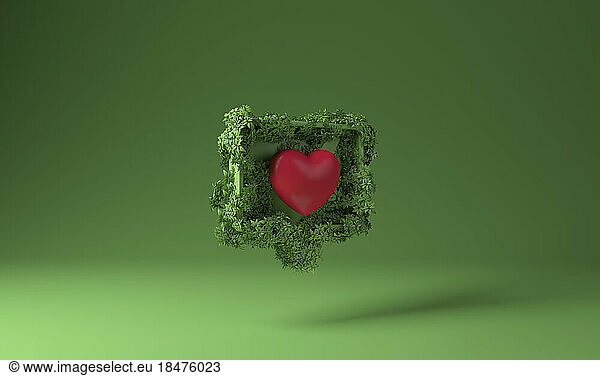 Like icon button covered with green plants over colored background