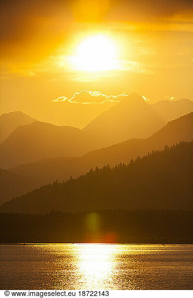 Lillooet¬†Lake at sunset in Coast Mountain Range  British Columbia  Canada