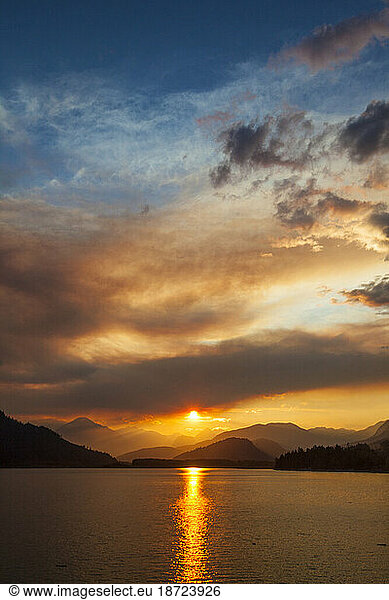 Lillooet¬†Lake at sunset in Coast Mountain Range  British Columbia  Canada