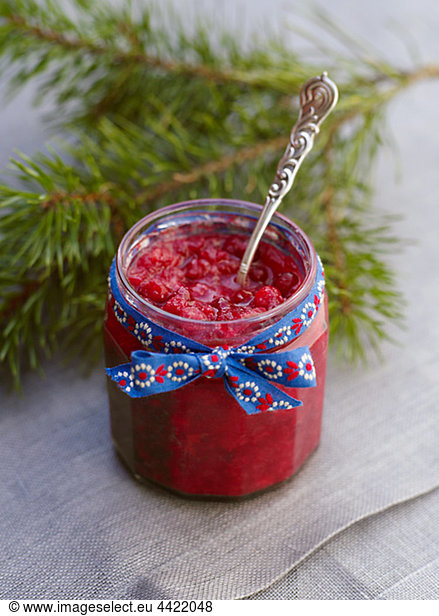 Lingonberry jam in jar