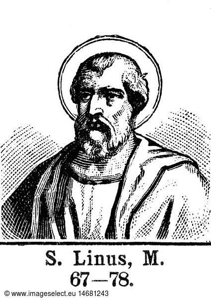 Linus  + 23.9.76  Papst 67 - 23.9.76  Heiliger  Portrait  Historienbild  Xylografie  um 1900 Linus, + 23.9.76, Papst 67 - 23.9.76, Heiliger, Portrait, Historienbild, Xylografie, um 1900,