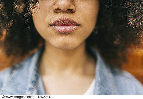 Lips and nose of young woman