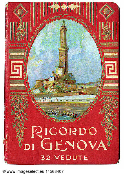 literature  travel literature  Ricordo di Genova  32 Vedute  travel guide  Italy  Genoa  circa 1926  1920s  20s  20th century  historic  historical  sight  sights  sth. worth seeing  La Lanterna  lighthouse  lighthouses  landmark  built: 1543  tourism  souvenir  souvenirs  Italian  holiday  vacation  holidays  clipping  cut out  cut-out  cut-outs  book  books