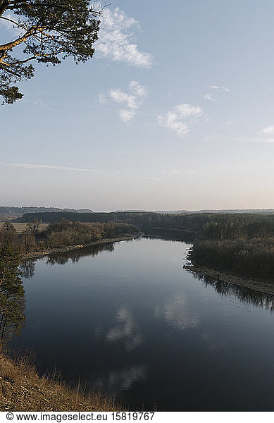 Lithuania  Kernave  Shiny lake at dusk
