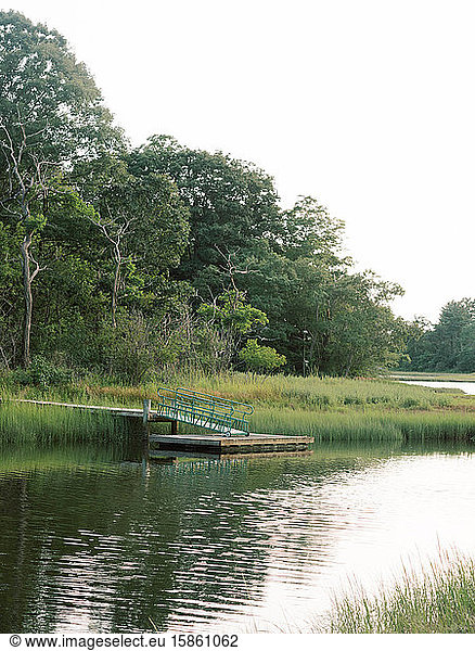 Little boat dock in the Massachusetts marshlands.