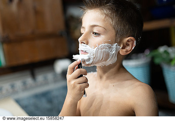 little boy shaving