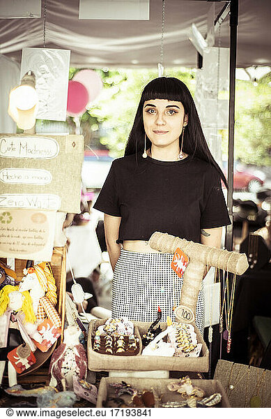 Local alternative female artist selling craft at Mexican market