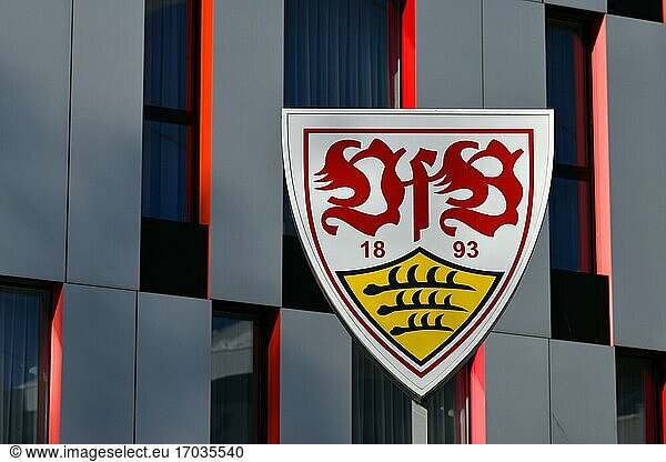 Logo des VfB Stuttgart  Carl-Benz Center  Fanshop  Mercedes-Benz Arena  Stuttgart  Baden-Württemberg  Deutschland  Europa