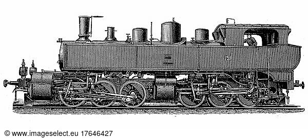 Lokomotiven aus dem 19. Jahrhundert: Duplex-Verbundlokomotive der Gotthardbahn  digital restaurierte Reproduktion einer Originalvorlage aus dem 19. Jahrhundert