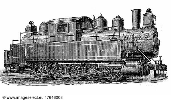 Lokomotiven aus dem 19. Jahrhundert: fünfgekuppelte Güterzug-Tenderlokomotive für den St. Clair-Tunnel  digital restaurierte Reproduktion einer Originalvorlage aus dem 19. Jahrhundert