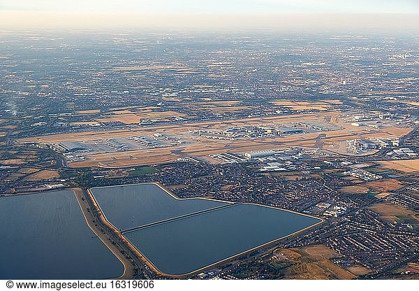 London  1 August 2018: Aerial view of Heathrow Airport (LHR) in the United Kingdom  United Kingdom  Europe