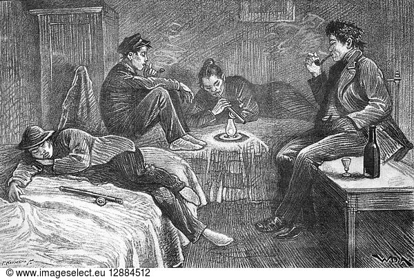 LONDON: OPIUM DEN  1890. A Chinese opium den in Limehouse  London  England. English newspaper illustration  1890.