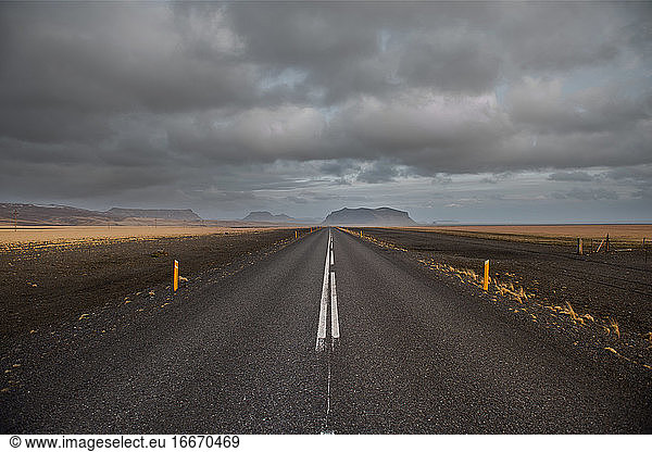 lonely highway on the south coast in Iceland