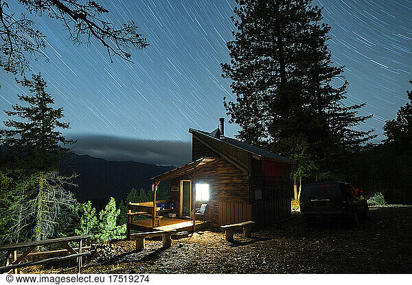 Long exposure of a cabin in the north cascades