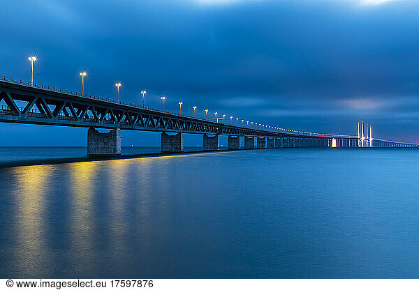 Long exposure of Oresund Bridge at dusk
