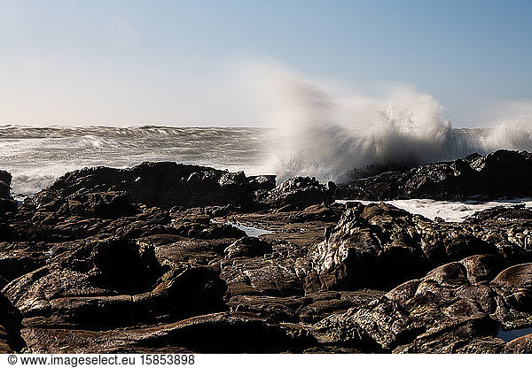 Long Exposure of waves crashing on Northern California coastal rocks