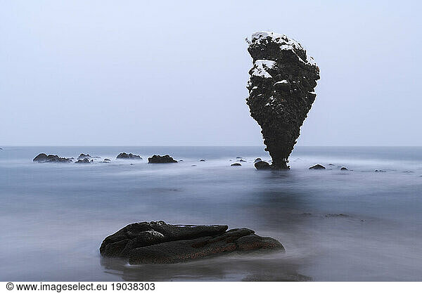 Long exposure shot of Daikoku-iwa sea rock  Yoichi  Hokkaido  Japan