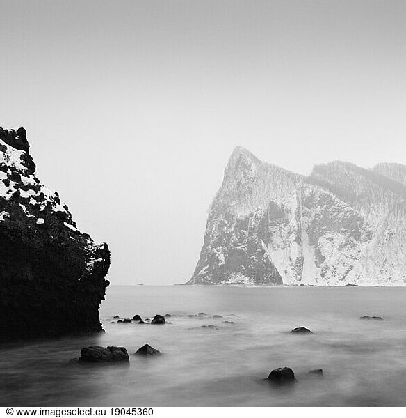 Long exposure shot of sea rocks in the winter sea  Yoichi  Hokkaido  Japan