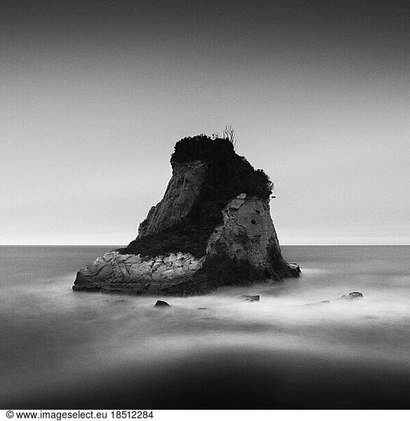 Long exposure shot of sea stack in the water  Chiba Prefecture  Japan
