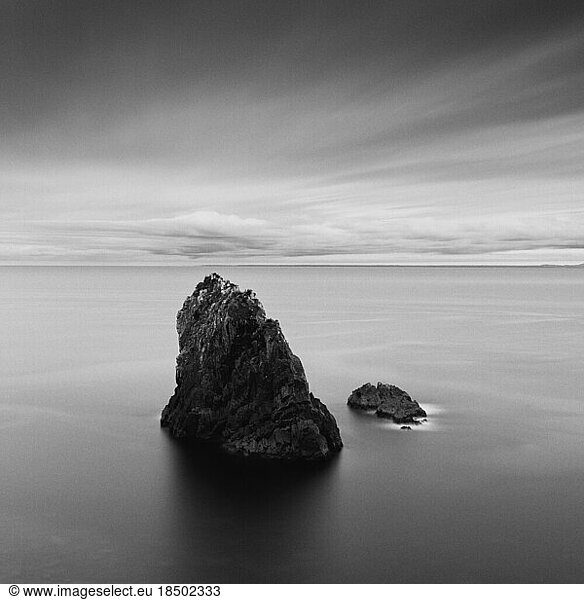 Long exposure shot of sea stacks in the water in Izu peninsula