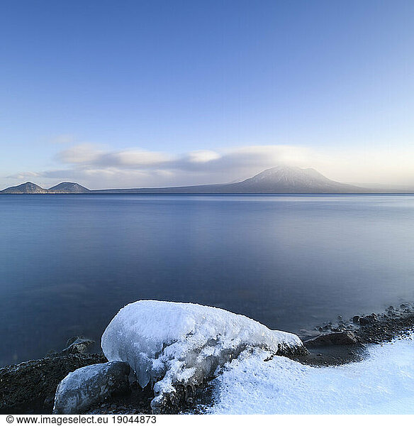 Long exposure shot of winter at lake Shikotsu  Hokkaido  Japan