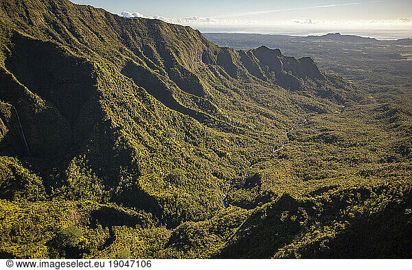 Looking down valley from helicopter in Kauai