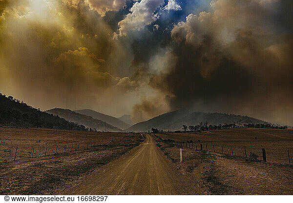 Looking towards large bush fire burning in Namadgi National Park