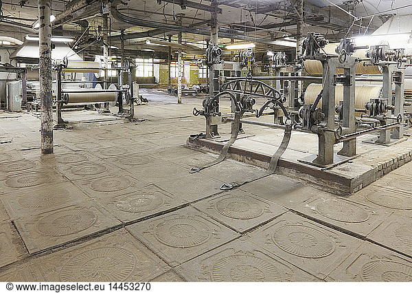Looms and equipment in textile factory