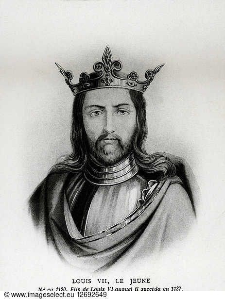 Louis VII  the young  (1120-1180) King of France  from 1137-1180  engraving.