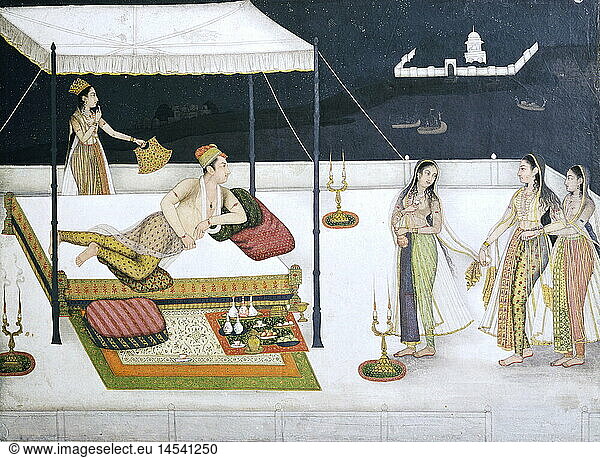 love  sex  eroticism  'Prince receiving a lady for the night' miniature painting  23.5 cm x 30.5 cm  Mughal Empire  Victoria and Albert Museum  London