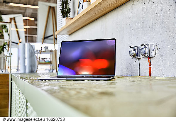 Low angle view of laptop on table