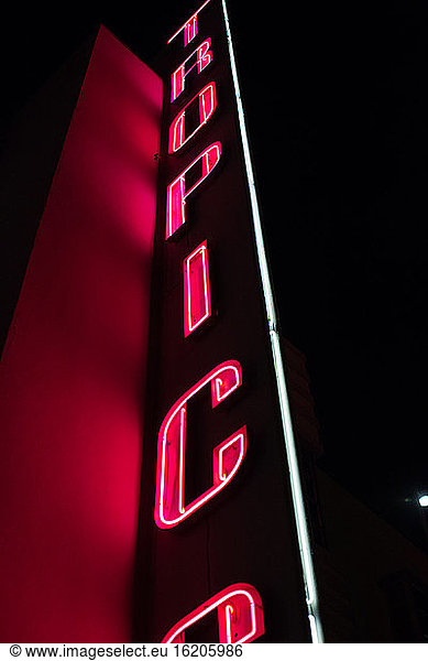 Low angle view of neon sign  Ocean Drive  South Beach  Miami  USA