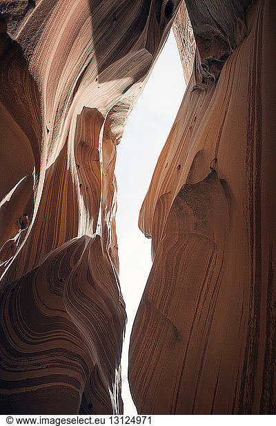 Low angle view of rock formations in Zebra Canyon