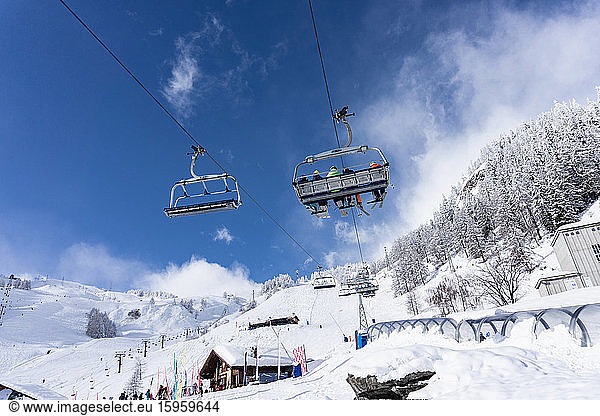 Low angle view of ski lift in Chamonix  France.