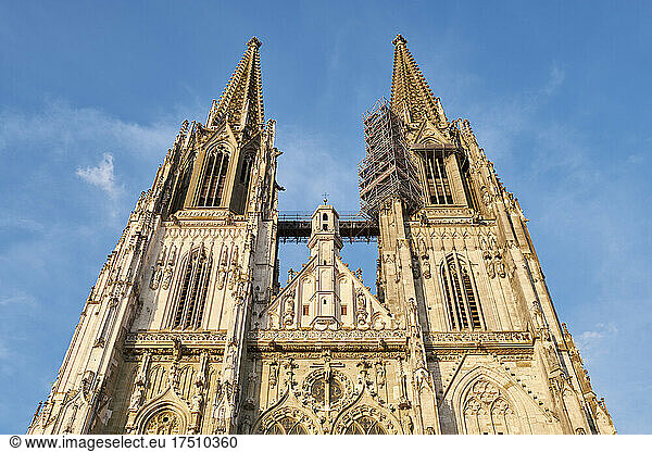 Low angle view of St. Peter's Cathedral against sky at Regensburg  Germany