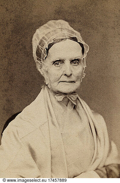 Lucretia Coffin Mott (1793-1880)  American Abolitionist and Women's Rights Activist  half-length Portrait  Frederick Gutekunst  1865