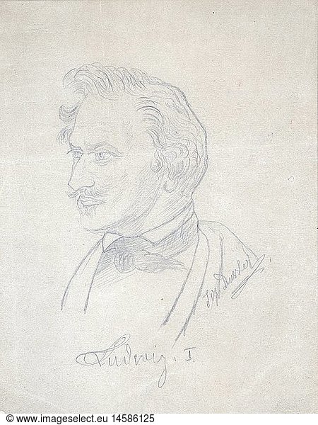 Ludwig I.  25.8.1786 - 29.2.1868  KÃ¶nig von Bayern 16.2.1825 - 20.3.1848  Portrait  Bleistiftzeichnung von Joseph Dussler  1830er Jahre