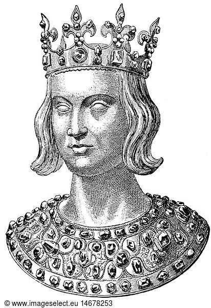 Ludwig IX. 'der Heilige'  25.4.1214 - 25.8.1270  KÃ¶nig von Frankreich 8.11.1226 - 25.8.1270  Portrait  Xylographie