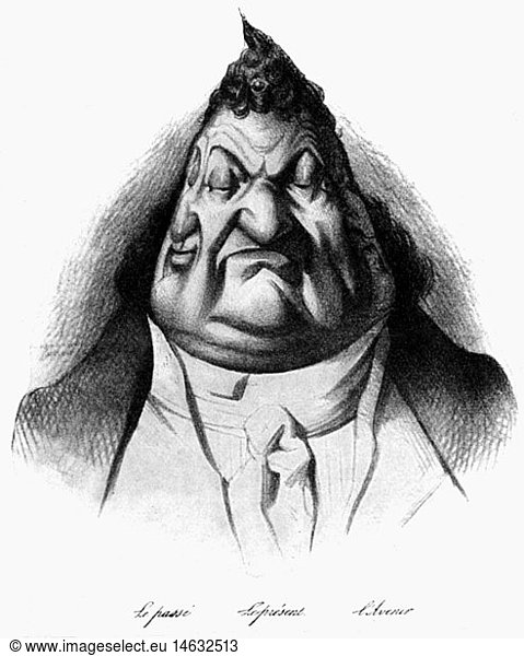 Ludwig Philipp I.  6.10.1773 - 26. 8.1850  KÃ¶nig von Frankreich 7.8.1830 - 24.2.1848  Karikatur  'Vergangenheit  Gegenwart  Zukunft'  Zeichnung von Honore Daumier  1847