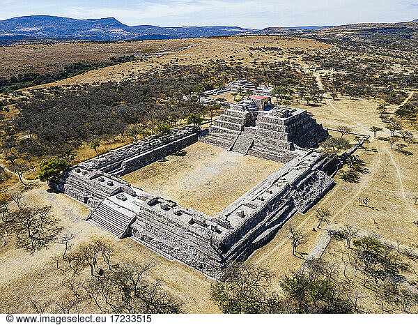 Luftaufnahme der archäologischen Stätte von Canada de la Virgen  Guanajuato  Mexiko  Nordamerika