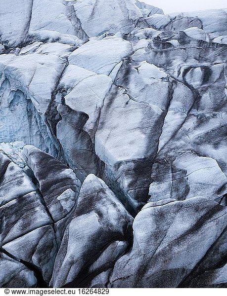Luftaufnahme  Gletschereis  Detailaufnahme  Vatnajökull Gletscher  Vatnajökull-Nationalpark  Island  Europa