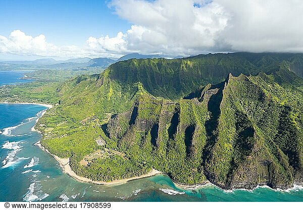 Luftaufnahme Ke'e Beach  Haena Beach  Tunnels Beach  Kepuhi Beach  Kauai  Hawaii  USA  Nordamerika