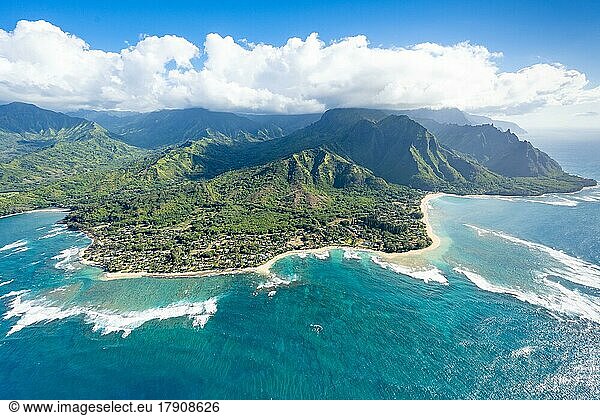 Luftaufnahme Ke'e Beach  Haena Beach  Tunnels Beach  Kepuhi Beach  Napali Coast  Kauai  Hawaii  USA  Nordamerika