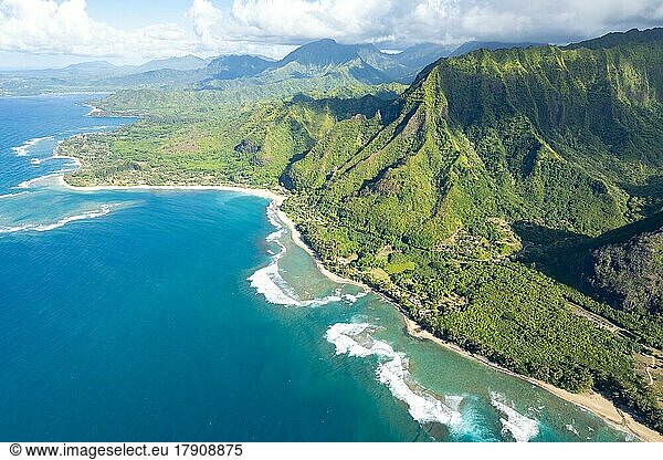 Luftaufnahme Kee Beach  Haena Beach  Tunnels Beach  Kepuhi Beach  Kauai  Hawaii  USA  Nordamerika