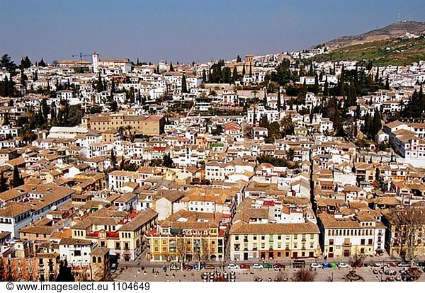 Luftbild von der Albayzín. Granada. Andalusien. Spanien
